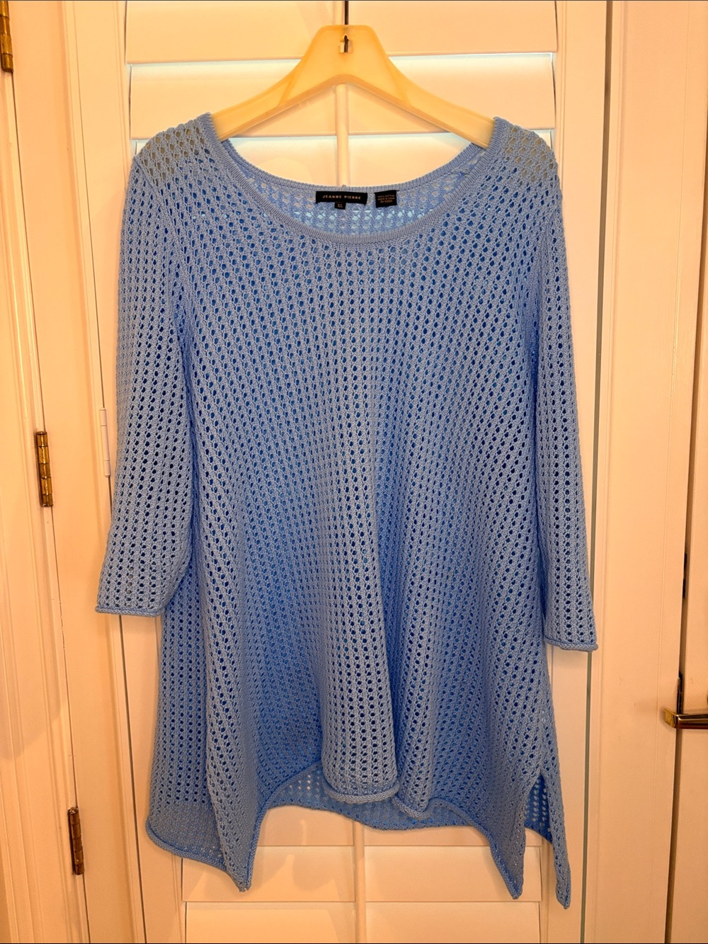 JEANNE PIERRE Light Blue Open-Knit Scoop Neck Sweater